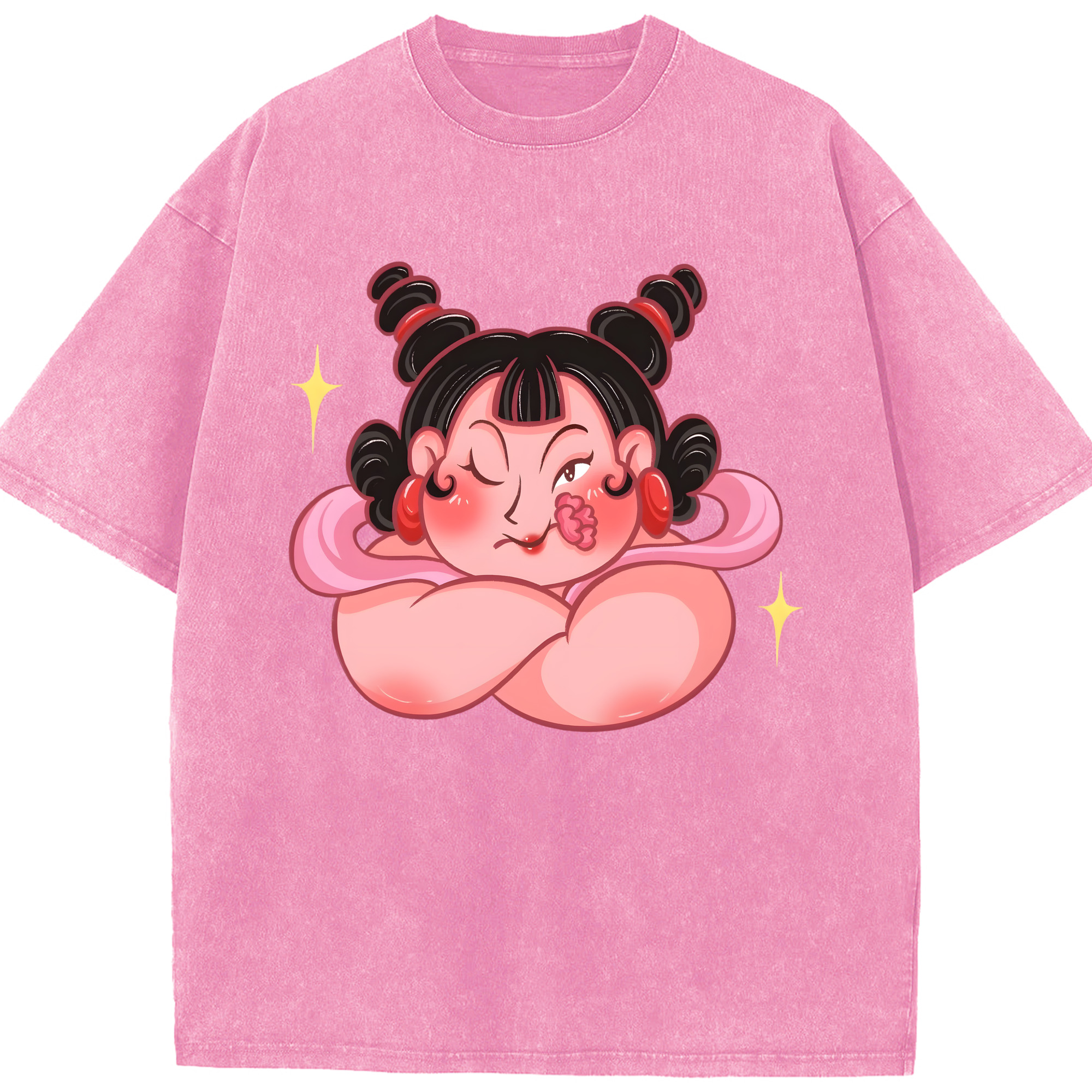 （画像用） Ne Zha 2 ナタ 魔童の大暴れ 綿100% ヴィンテージ風 半袖Tシャツ（フロントプリント）